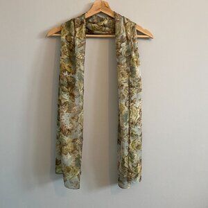 Vintage Made in Italy Oldstock Sheer Scarf Green, Pink, Blue, Cabbage Rose Print